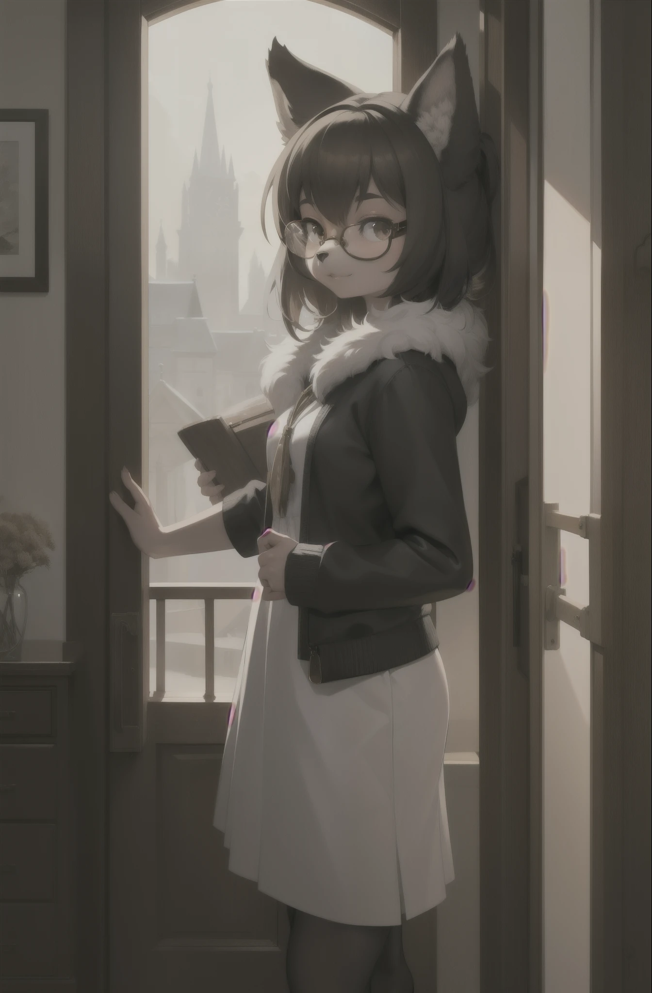 A woman in a cat suit is standing in a doorway - SeaArt AI