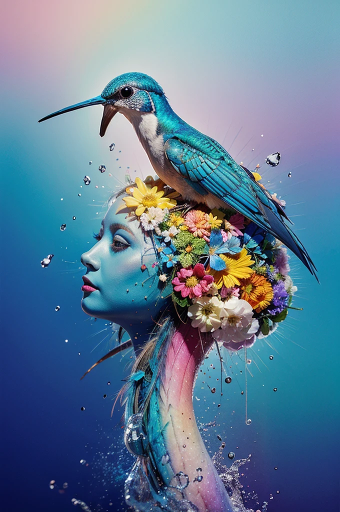 Colorful brain and a blue hummingbird