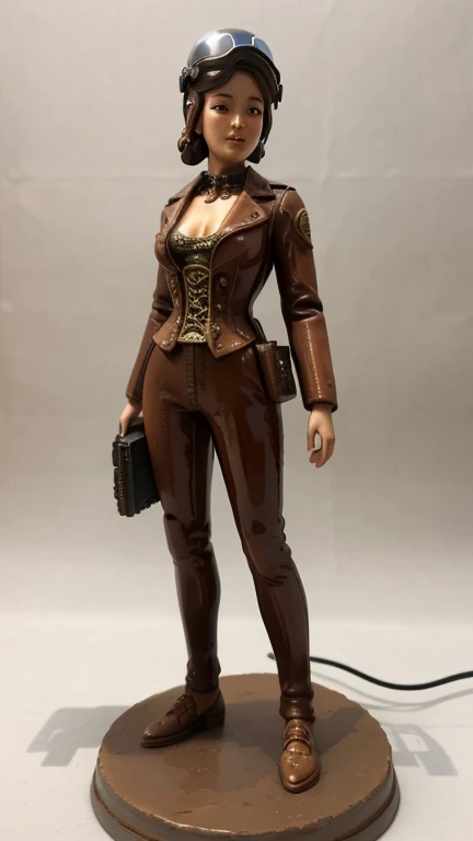(best quality, highres, photo-realistic:1.37), beautiful detailed girl thematic japan with helmet steampunk pilot, statue, steampunk pilot ceramic, white background, photo of miniature model, intricate design, global lighting, ceramic statue
