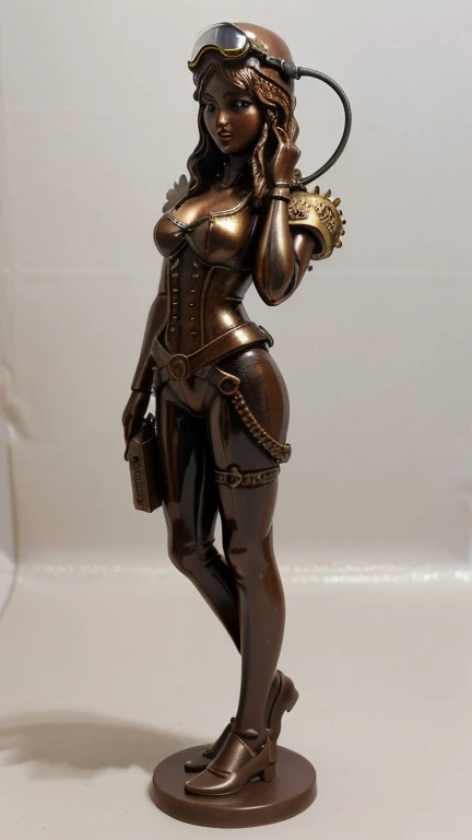 (best quality, highres, photo-realistic:1.37), beautiful detailed girl thematic japan with helmet steampunk pilot, statue, steampunk pilot ceramic, white background, photo of miniature model, intricate design, global lighting, ceramic statue