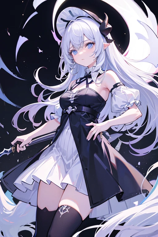 (Obra maestra:1.2), Mejor calidad, (illustration:1.2), (ultra detallado), hiper detalles, (delicado detallado), (detalles intrincados), (cinematic light, Mejor calidad Backlights), Delete line, solista, Cuerpo perfecto, (1 chica), anime a elegant girl fairy tale s wings, hat cap detailed glowing ribbon ultra detailed, style detailed, most beatiful, soft delicatessen hair,translucent dressing Phantom, long soft dressing, detailed glowing drawing(glowing color hands). black and white. Poster Original ink press octane render digital art stylized, standing in front of the with her magical sword and sword to release blue flame, cool black dregon tattoo on neck and who cut through infinity,floating above pits of lava as brimstone and smoke billows out from them and she who has touched the void, (constituir), alto contraste, (mejor iluminacion, un extremadamente creado y hermoso), (cinematic light), vistoso,