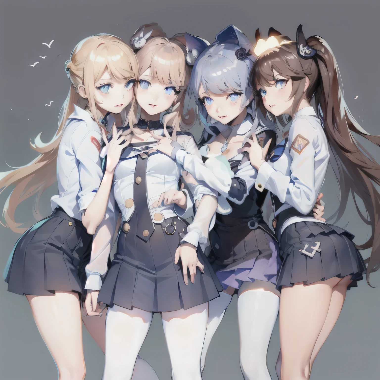 Three girls in school uniforms pose for a photo, fleet collection style, Azure Lane style, Anime cute art style, 《Azur route》role in, girls frontline style, anime girl, From《Azur route》video game, high school girls, ecchi anime style, various postures, Holo live, Danganronpa digital art, From Girls Frontline, Double tail