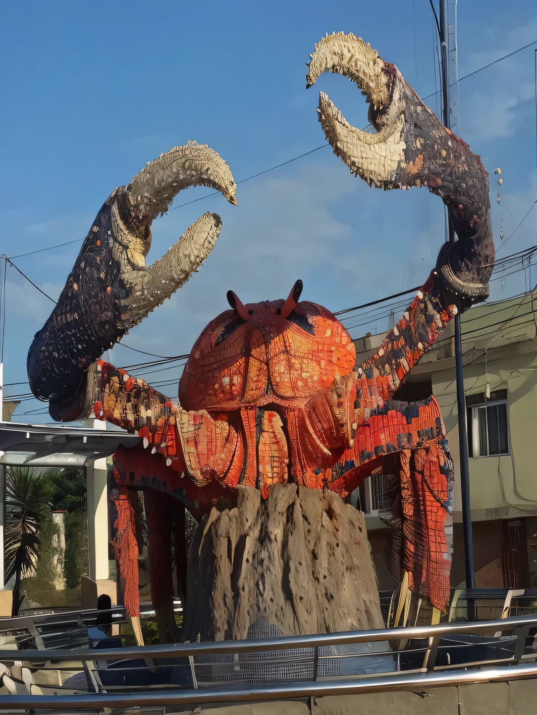 arafed Cangrejo made of flowers on a metal fence, giant Cangrejo, huge Cangrejo, Cangrejo monster, Mister Cangrejos, anthropomorphic Cangrejo, headCangrejo, Mister. Cangrejos, Cangrejo, Cangrejocore, hermit Cangrejo titan, Crustacean head, Crustacean, It&#39;s covered in barnacles, garras grandes, Cangrejos, Escultura gigante