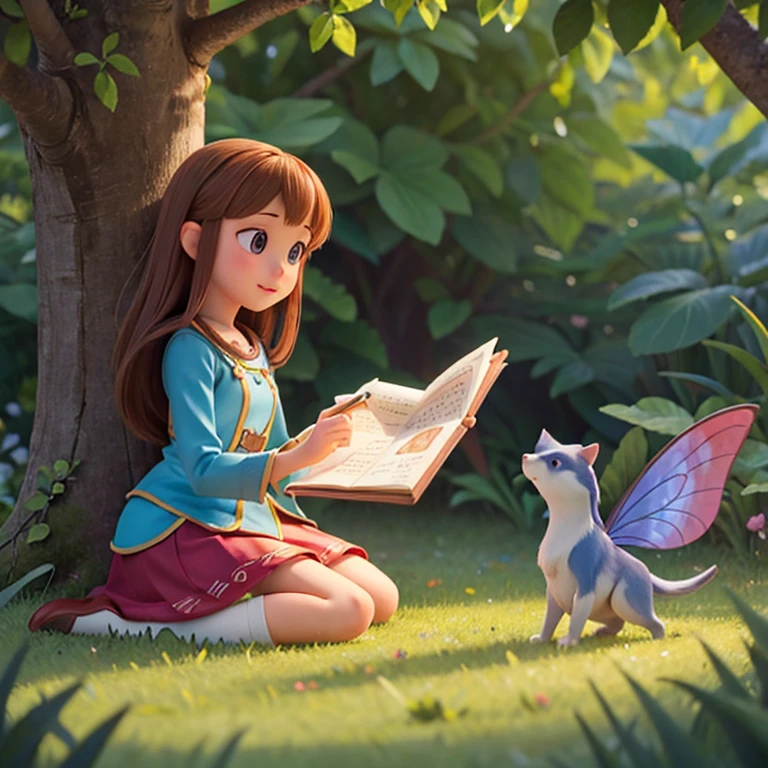 Draw an illustration for a fairy tale about a girl, who can talk to animals