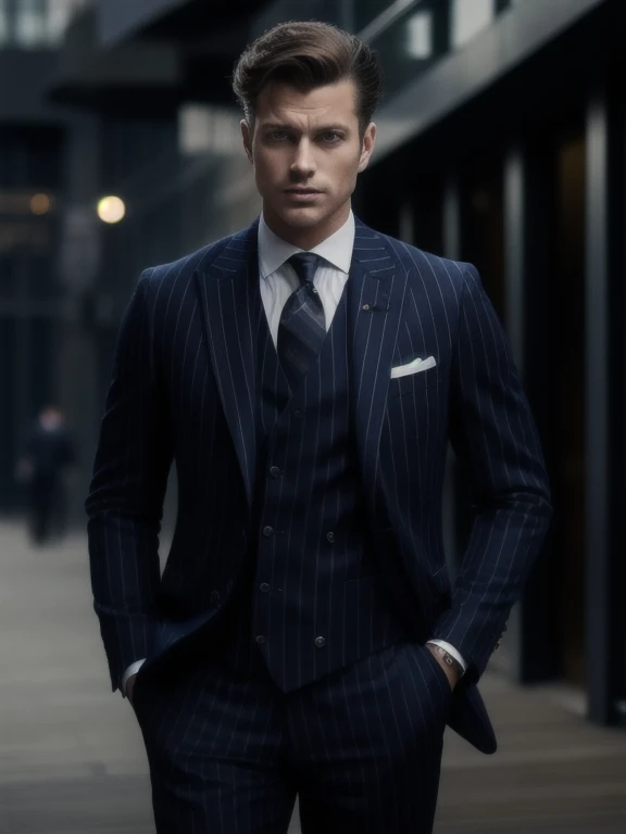 arafed man in a suit and tie standing on a walkway, wearing a pinstripe suit, pinstripe suit, three piece suit, 3-piece-suit, suits, well - dressed, stylish suit, wearing a stylish men's suit, wearing a suits, well dressed, luxurious suit, inspired by Max Magnus Norman, suit and waistcoat