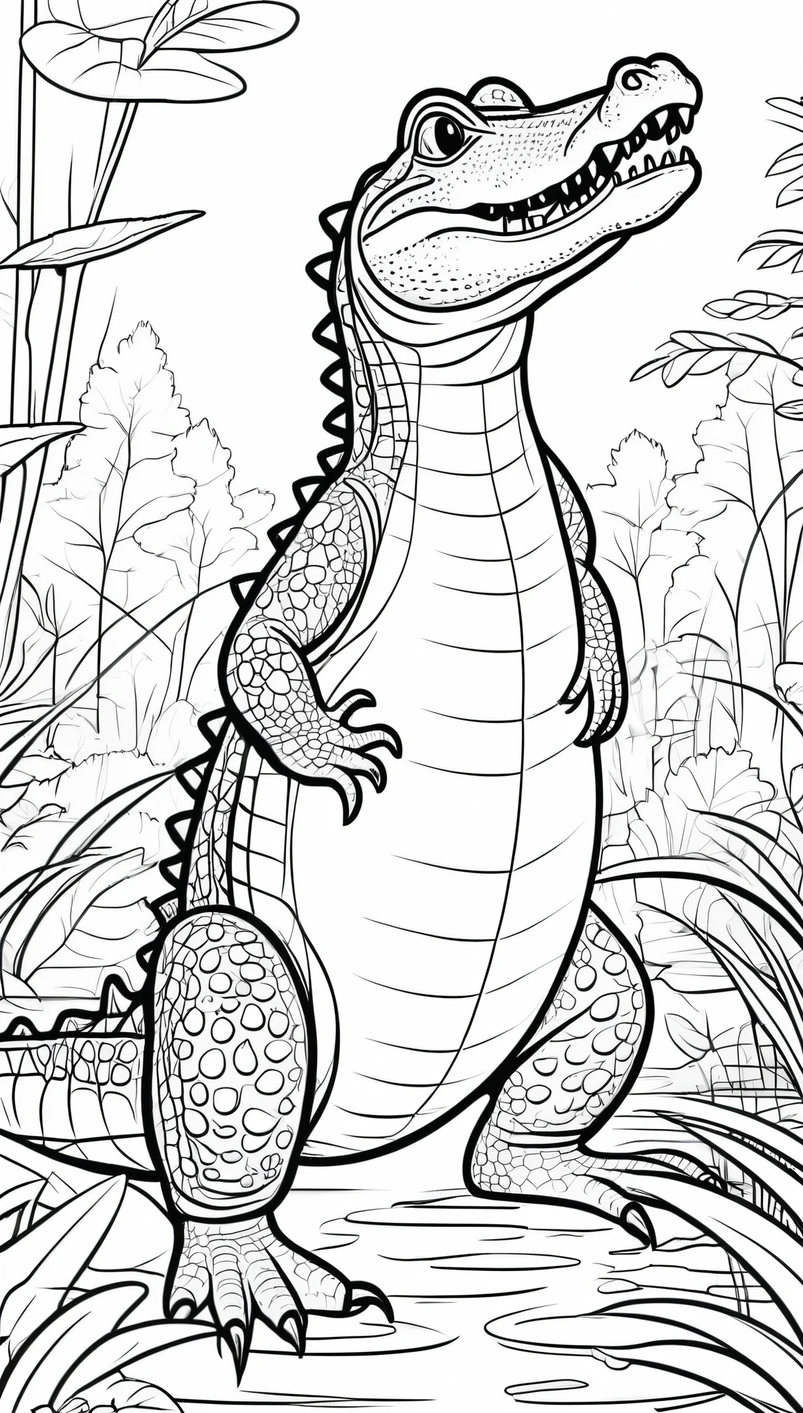 Draw an Alligator in the Forest, Black and White Outline Art for Kids, Coloring Book Page, Coloring Pages, Full White, White Background, Full Body, Sketch Style, (((((white background)))) ), use outline only, cartoon style, line art, coloring book, clean line art, white background
draw by hand