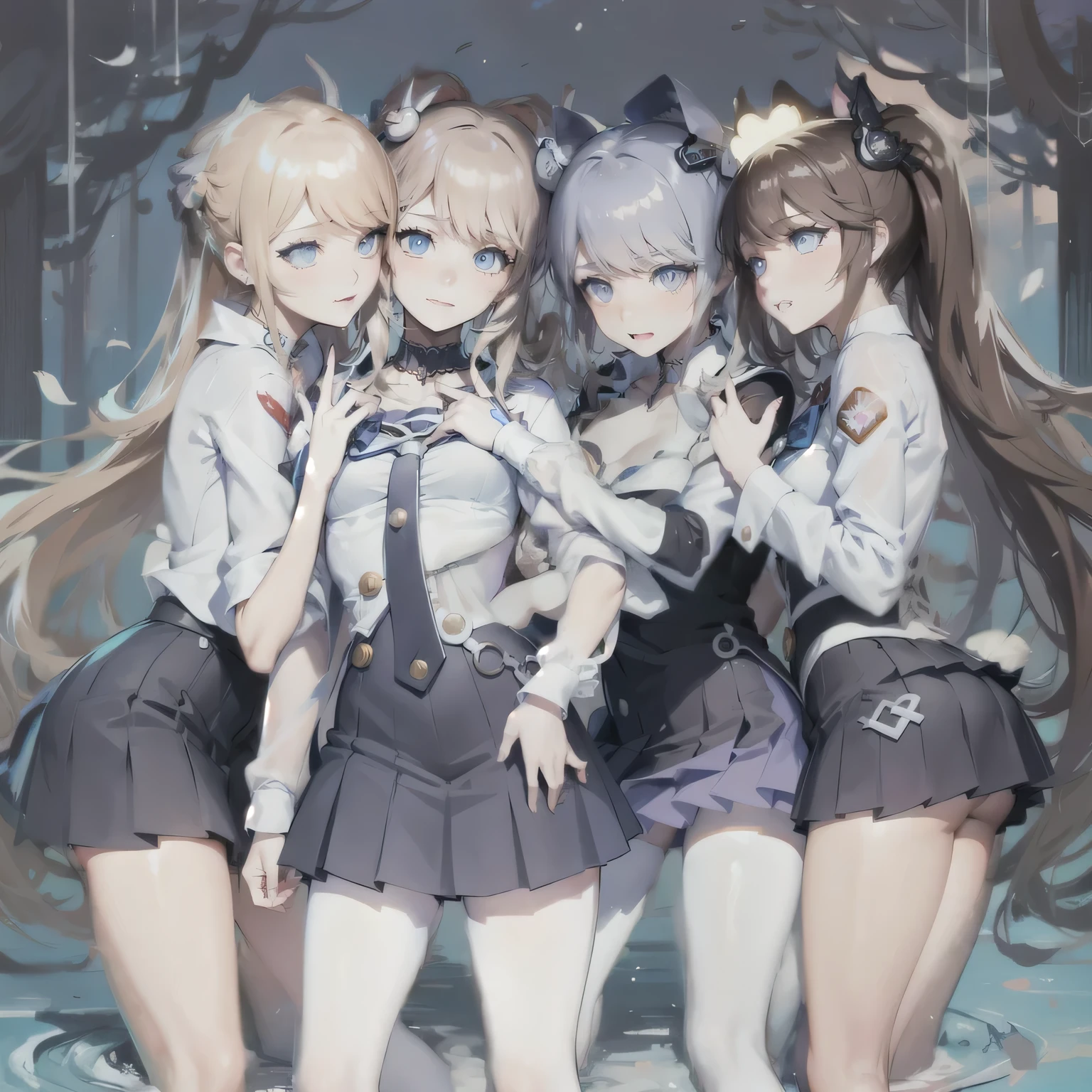 Three girls in school uniforms pose for a photo, fleet collection style, Azure Lane style, Anime cute art style, 《Azur route》role in, girls frontline style, anime girl, From《Azur route》video game, high school girls, ecchi anime style, various postures, Holo live, Danganronpa digital art, From Girls Frontline, Double tail