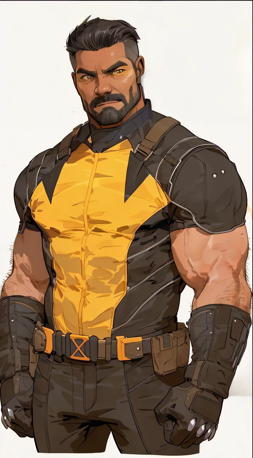 Masterpiece, Best Quality, Ultra-Detailed, 1man, solo, by the - artist - of - the - day on devite, invincible character, comic book character, black armor with yellow accents, 