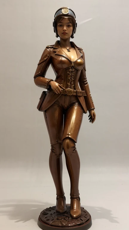 (best quality, highres, photo-realistic:1.37), beautiful detailed girl thematic japan with helmet steampunk pilot, statue, steampunk pilot ceramic, white background, photo of miniature model, intricate design, global lighting, ceramic statue