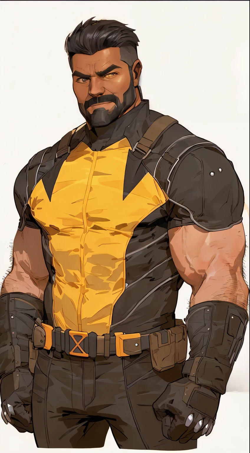 Masterpiece, Best Quality, Ultra-Detailed, 1man, solo, by the - artist - of - the - day on devite, invincible character, comic book character, black armor with yellow accents, 