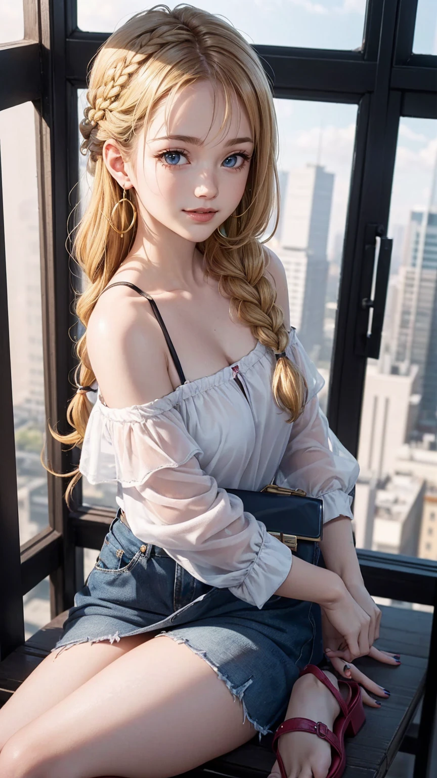 ((sfw: 1.4)), ((detailed face,  professional photography)), ((sfw, ( blond hair), Large, clear sky-blue eyes, earrings, 1 Girl)), Ultra High Resolution, (Realistic: 1.4), RAW Photo, Best Quality, (Photorealistic Stick), Focus, Soft Light, ((15 years old)), (( (young face))), (surface), (depth of field), masterpiece, (realistic), woman, bangs, ((1 girl))