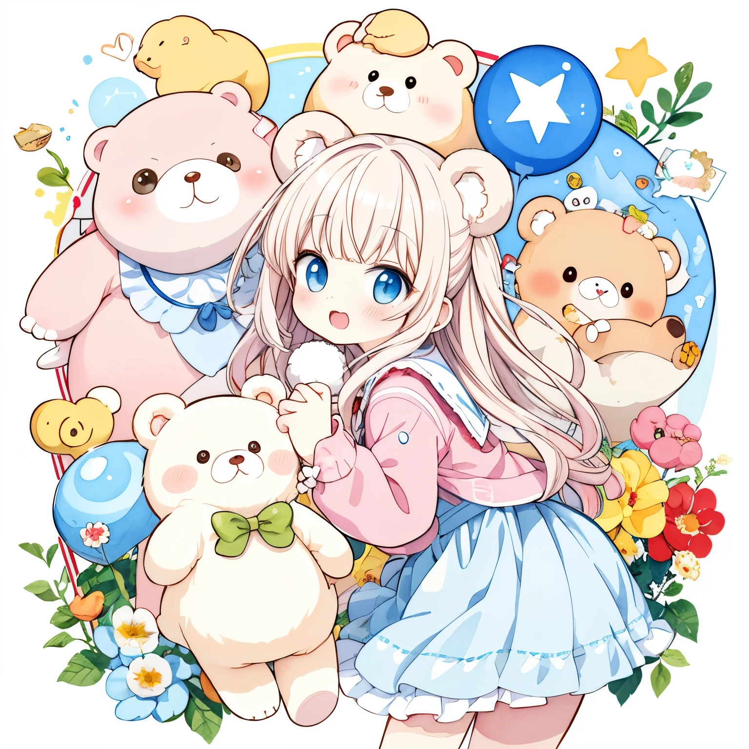 masterpiece, best quality, absurdres, illustration, watercolor,
1 bear, anime character, kawaii, cute, mascot character, fuwafuwa,
postcard,