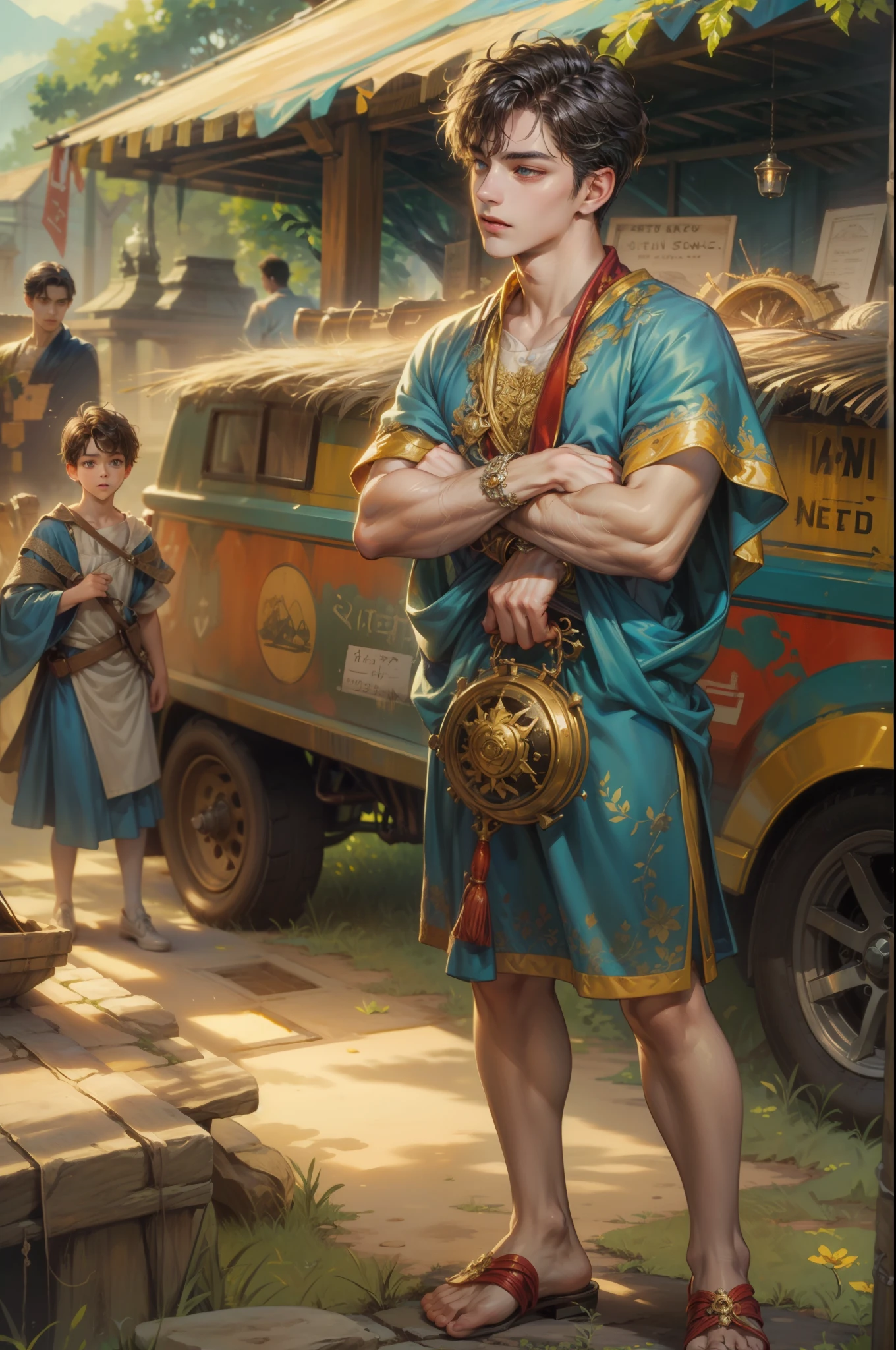 (masterpiece, top quality, best quality, official art, beautiful and aesthetic:1.2), boy, handsome, extreme detailed faces, (fractal art:1.3), colorful, highest detailed, (perfect face), shiny skin, HDR, cantarella, extremely detailed dress, detailed background 