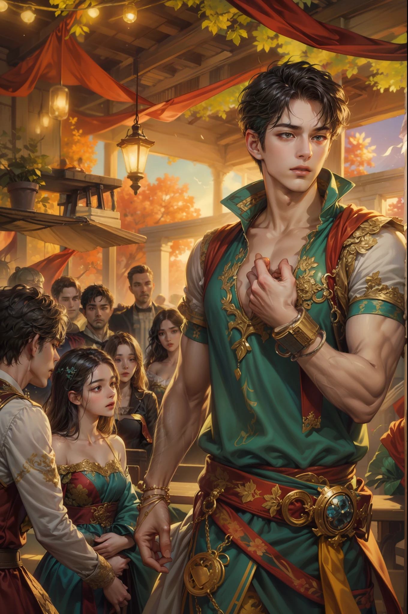 (masterpiece, top quality, best quality, official art, beautiful and aesthetic:1.2), boy, handsome, extreme detailed faces, (fractal art:1.3), colorful, highest detailed, (perfect face), shiny skin, HDR, cantarella, extremely detailed dress, detailed background