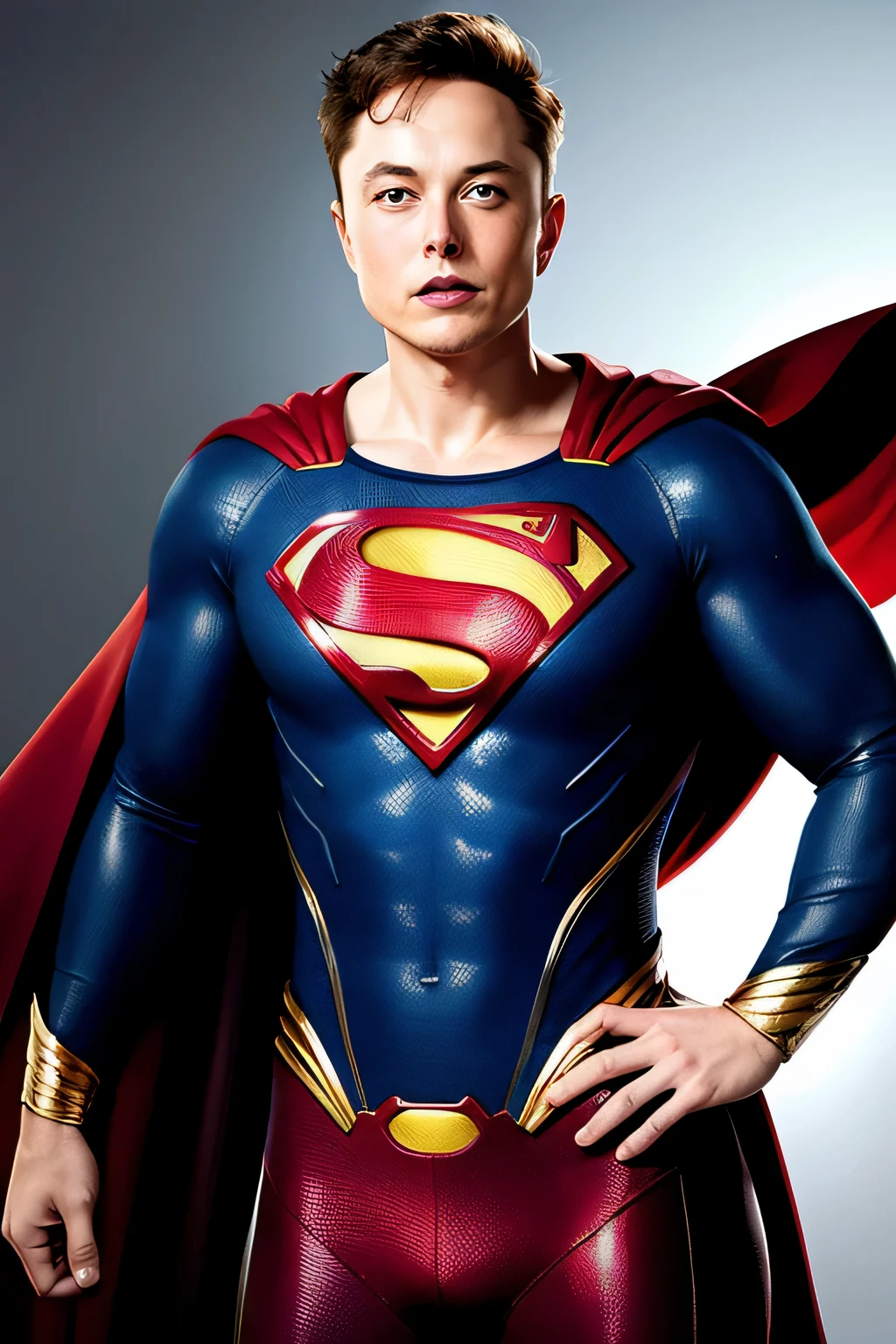 cRIE PARA MIM UM SUPER HEROI, COM UM "X" NO PEITO QUE SERIA O ELON MUSK, O UNIFORME DEVE SER COMO O DO SUPERMAN