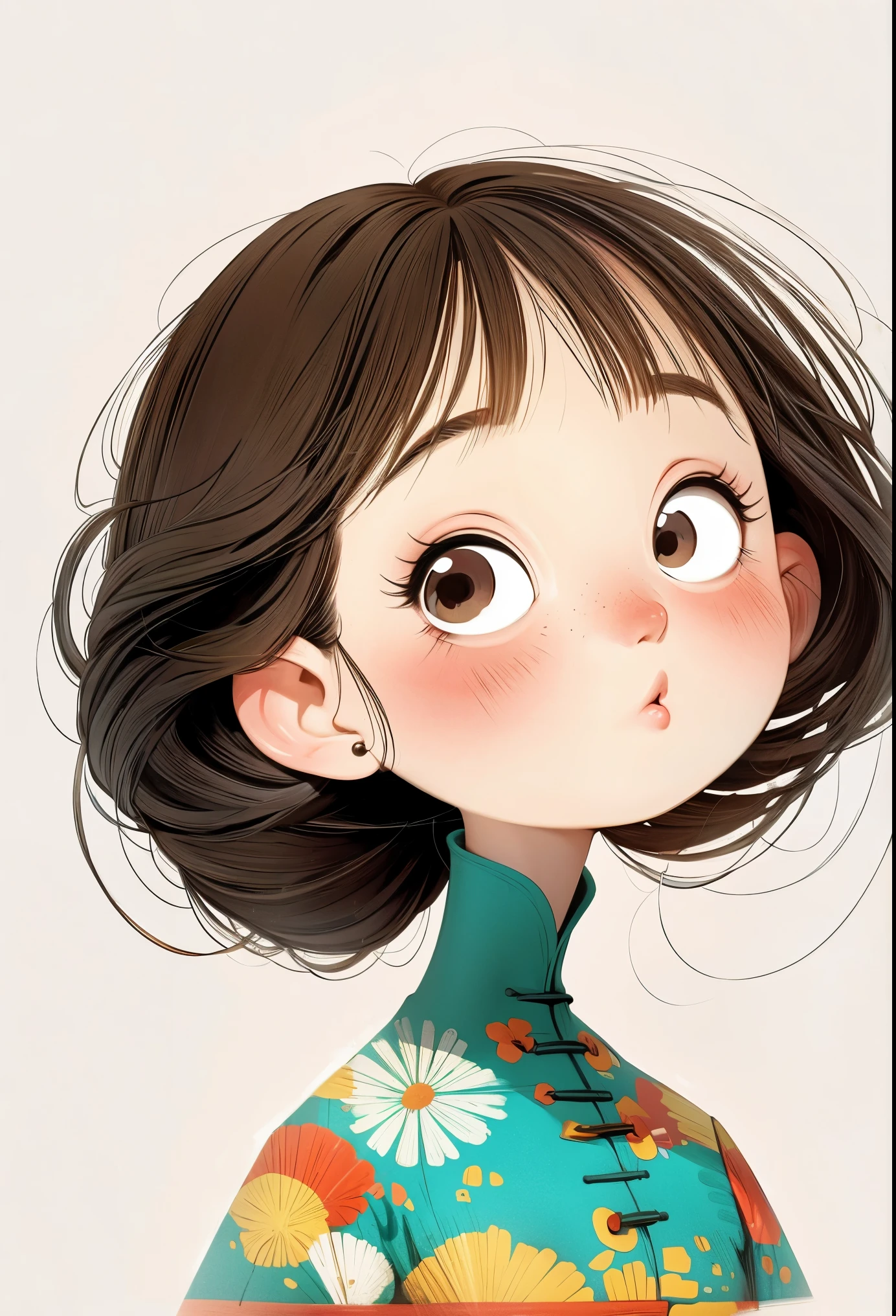 (masterpiece, best quality:1.2), cartoonish character design。1 girl, alone，big eyes，Cute expression，hand，avatar，portrait，interesting，interesting，clean lines，Human anatomy is correct
