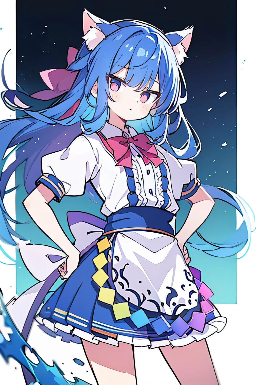 (masterpiece),best quality, expressive eyes, perfect face, 1girl,
Put your hands on your waist,fair, Gorgeous,Japanese cartoons,girl,lola,Hina Angel, blue hair, blue haired, floating clothes,Grab your waist, Grab your waist, hands on hips , hands on hips,sit, sit on ground, Legs on the ground, flat chest,cat ears,