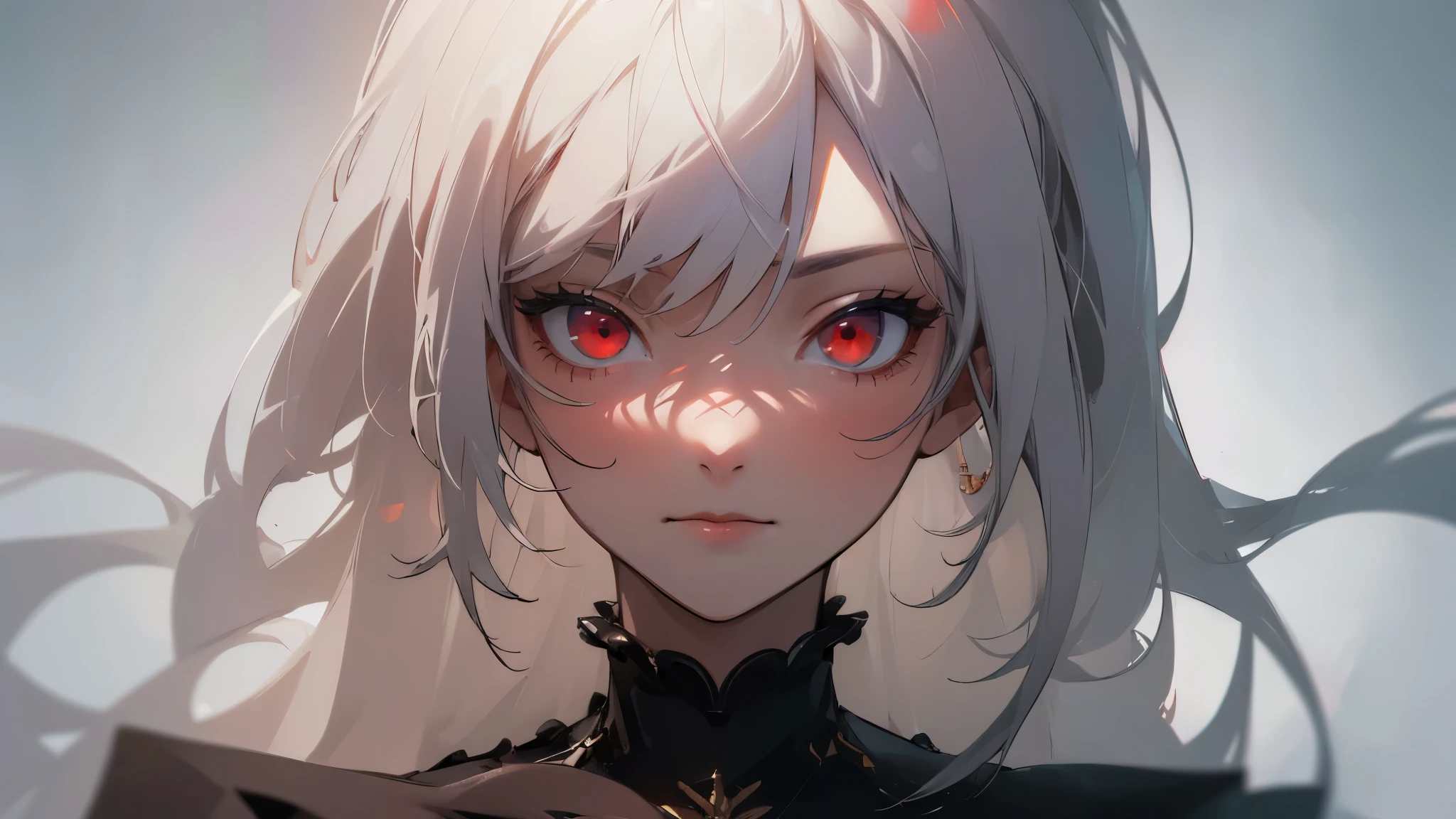 (Masterpiece, Best Quality:1.3), highres, (8k resolution), (ultra-detailed portrait:1.1), white hair, red eyes, photorealistic, (details:1.2), volumetric lighting