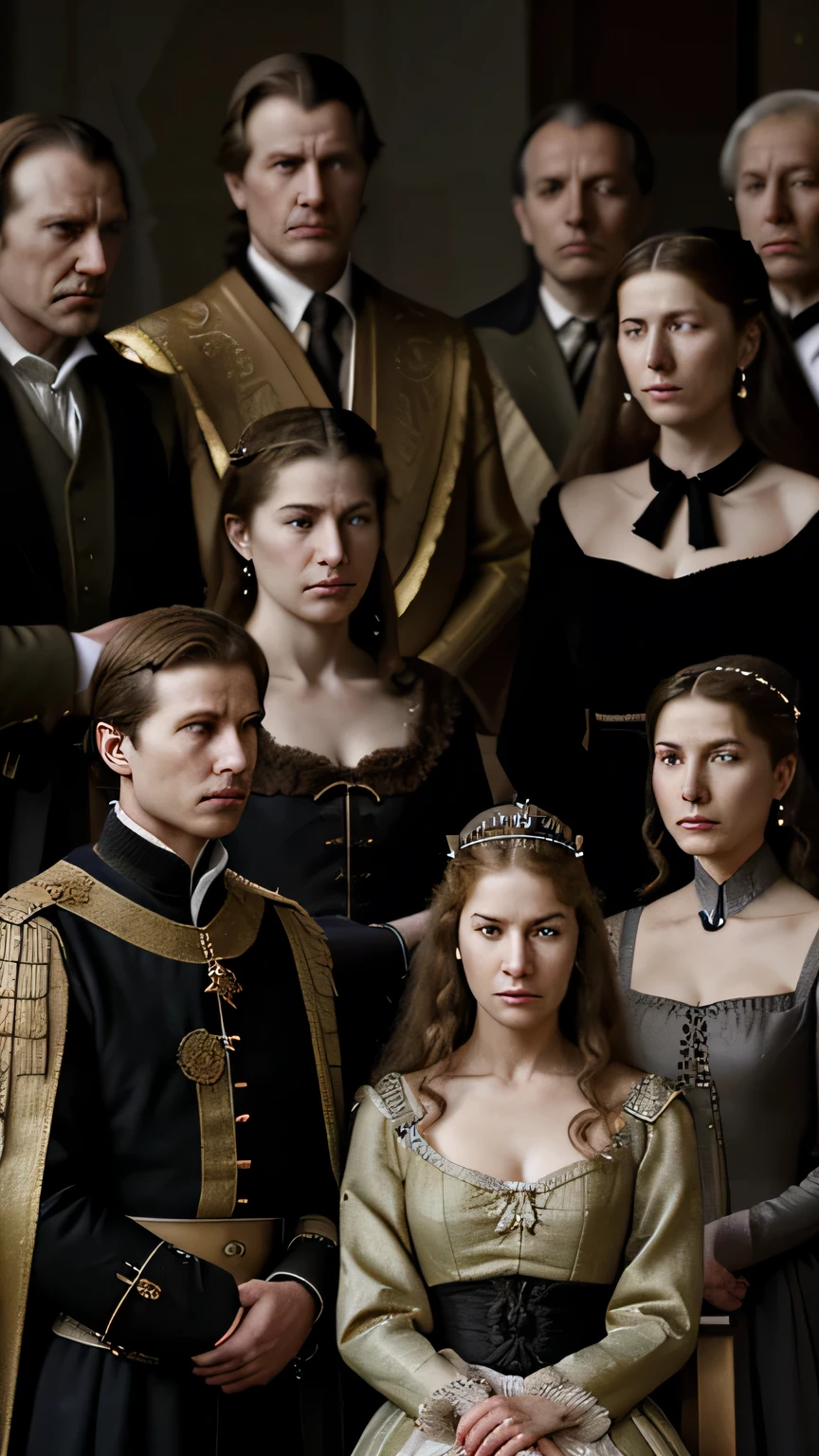 The assembled courtiers and nobles look on in awe and reverence as Paul asserts his authority and Shaddam submits. Their expressions range from admiration to trepidation, reflecting the seismic shift in power dynamics.Visual: The courtiers and nobles gather around, their faces a tableau of emotions as they witness the unfolding drama. Some bow their heads in deference to Paul's authority, while others exchange nervous glances, uncertain of what the future holds.