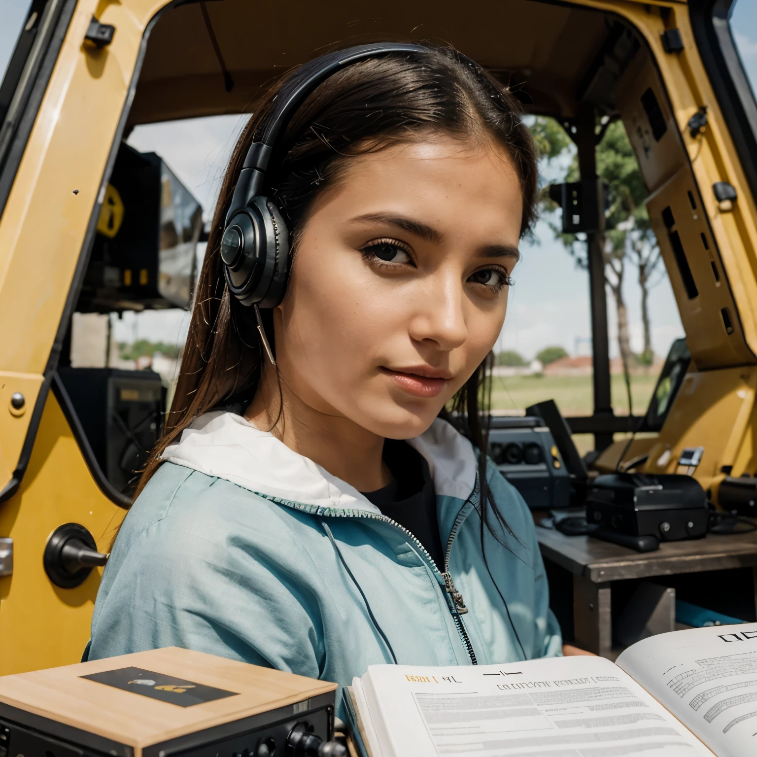 Bee, a calling head set, a computer and a C17 in the background