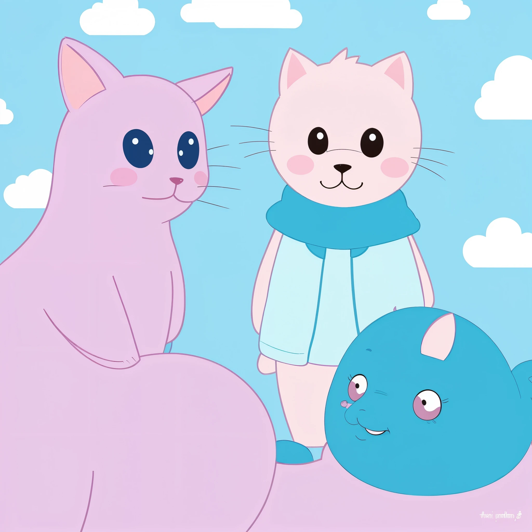 Create 3 baby animals in baby pink and baby blue, eles precisam ser baixinho e muito fofos, for babies aged 1 to 2 months