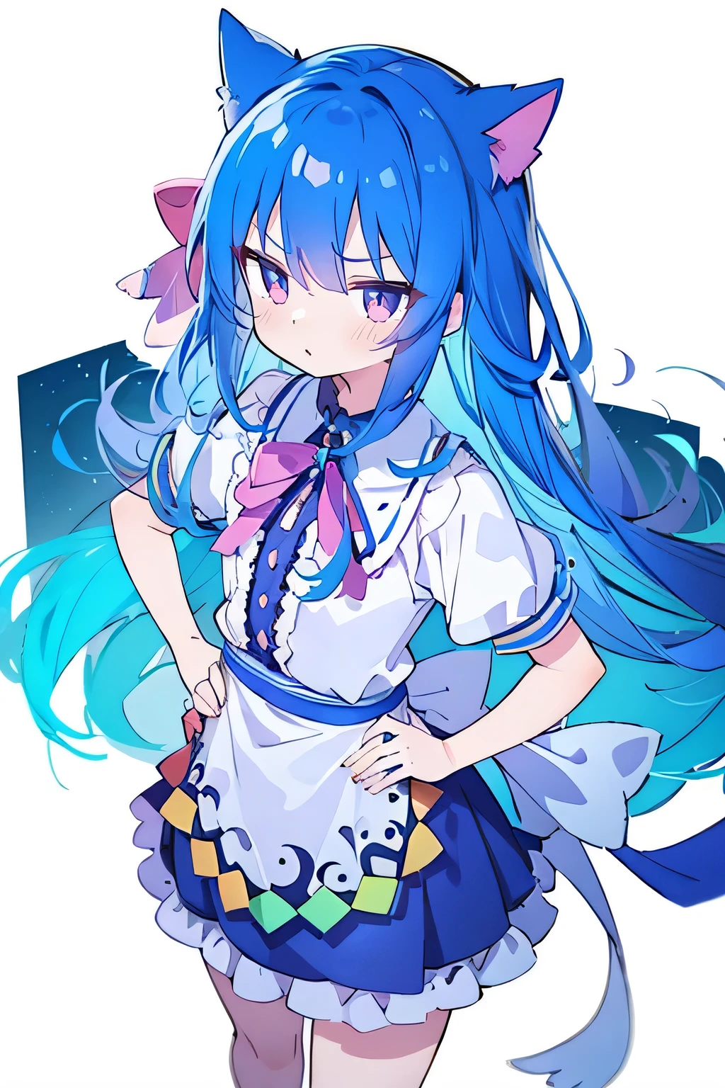 (masterpiece),best quality, expressive eyes, perfect face, 1girl,
Put your hands on your waist,fair, Gorgeous,Japanese cartoons,girl,lola,Hina Angel, blue hair, blue haired, floating clothes,Grab your waist, Grab your waist, hands on hips , hands on hips,sit, sit on ground, Legs on the ground, flat chest,cat ears,