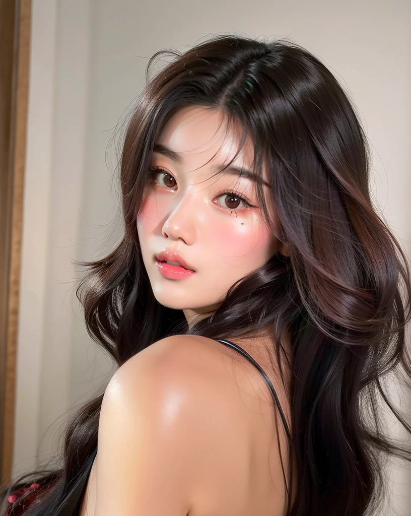 there is a woman with long black hair posing for a photo, maquiagem sul-coreana popular, Jennie blackpink, Mulher sul-coreana bonita,  coreana, maquiagem coreana popular, mulher coreana jovem bonita, linda mulher coreana jovem, young lovely korean face, Korean facial features, com rosto redondo, asian features, adorable and pale korean face, Southeast Asian with round face, belo rosto redondo