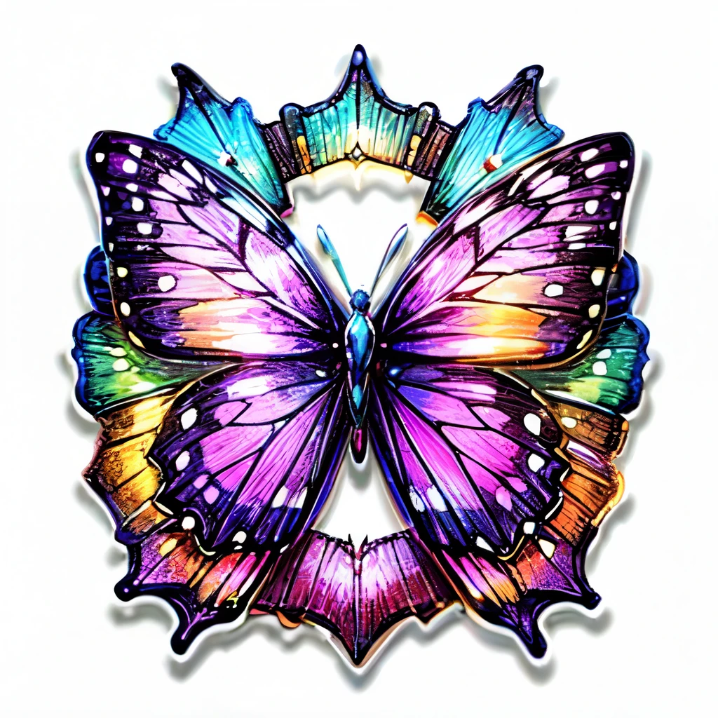 Butterfly, white background, neon butterfly, sticker, purple butterfly, graceful butterfly, Glass butterfly, elaborate butterfly, blue butterfly, cool colors.