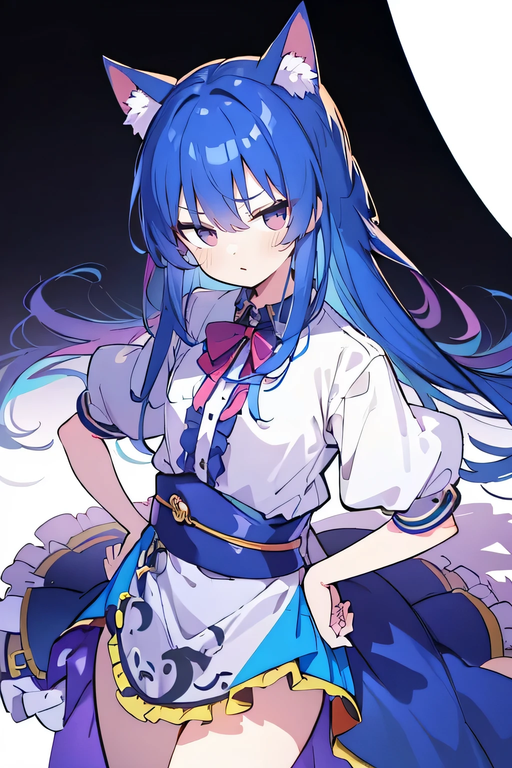 (Masterpiece), best quality, expressive eyes, perfect face, 1girl,
Put your hands on your waist, fair, gorgeous, Japanese comics, girl, Lola, young angel, blue hair, blue hair, flowing clothes, hug the waist, hug the waist, hands on hips, hands on hips, lay down , lying on the ground, legs on the ground, flat chest, cat ears
