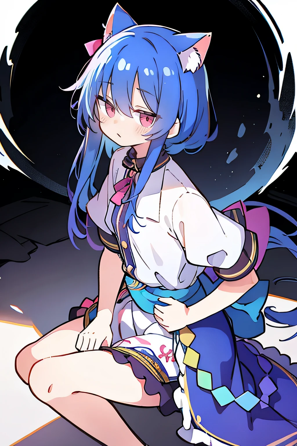 (Masterpiece), best quality, expressive eyes, perfect face, 1girl,
Put your hands on your waist, fair, gorgeous, Japanese comics, girl, Lola, young angel, blue hair, blue hair, flowing clothes, hug the waist, hug the waist, hands on hips, hands on hips, lay down , lying on the ground, legs on the ground, flat chest, cat ears