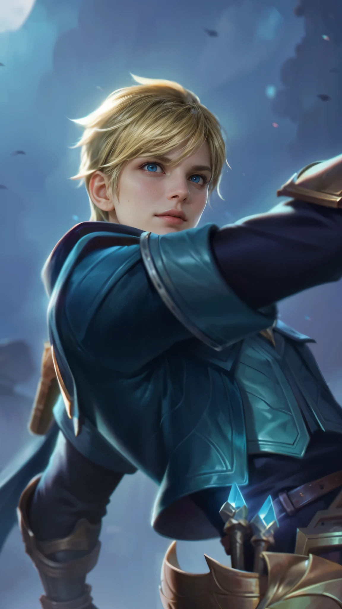 a close up of a person holding a sword in a field, masculine male, masterpiece, ((perfect eyes)) best quality, (semirealism:1.9), beautiful lighting, (extremely detailed CG unity 4k fhd wallpaper), High Detail, Sharp focus, dramatic outdoors, 1 boy, brown hair, light purpel eyes, 8k, ultra hd, ultra detailed texture, hyper realistic, masterpiece, detailed texture, detailed face, detailed skin, detailed lighting, (photorealistic:1.5), best quality, beautiful lighting, cinematic lighting, professional lighting, ultra highres, realistic, detailed hair, real hair, high quality, (realskin:1.5), extremely detailed, finely detail, ultra-detailed, evil smile, glare, scary