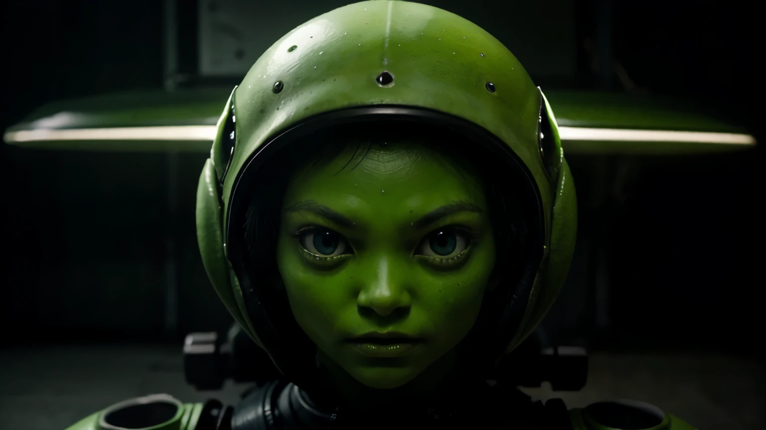 alien, small hight, look like green skin, big eye, ufo