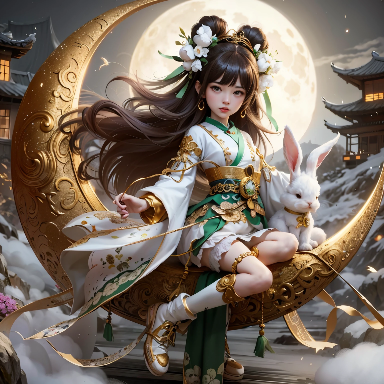 Cartoon girl with rabbit and rabbit before full moon, lovely digital painting, Cute detailed digital art, A beautiful artwork illustration, trending on cgstation, Beautiful digital illustration, adorable digital art, by Yang J, author:Qu Leilei, Ross Tran 8 K, By Li Song, author:Ryan Yee, stunning digital illustration, Artgerm and Atey Ghailan