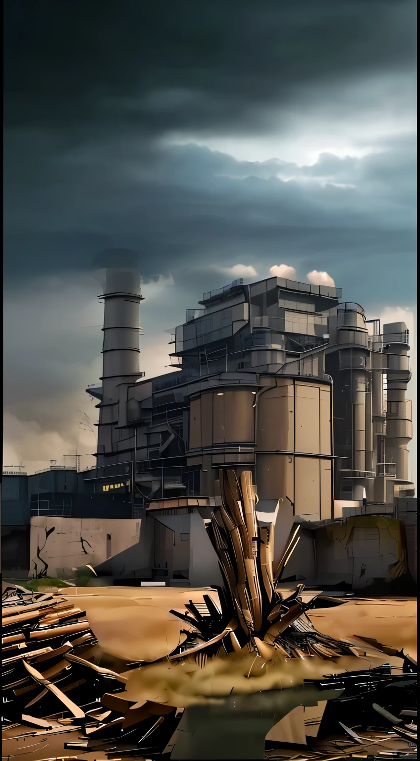 (Best quality, 4K, 8K, high resolution, masterpiece: 1.2), ultra-high detail, (realistic, photorealistic, photo-realistic: 1.37) Factory, polluted atmosphere.