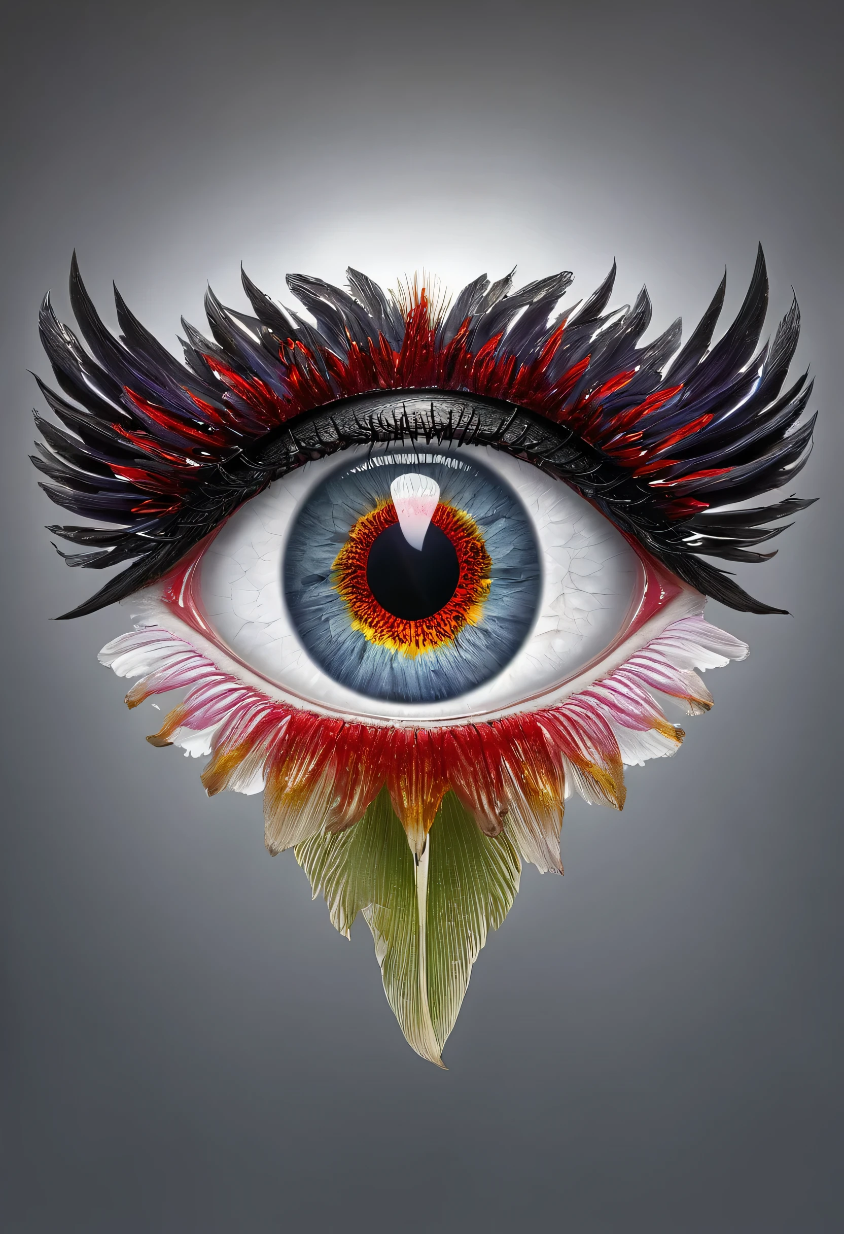 Floating human eye with wings and crimson eye iris