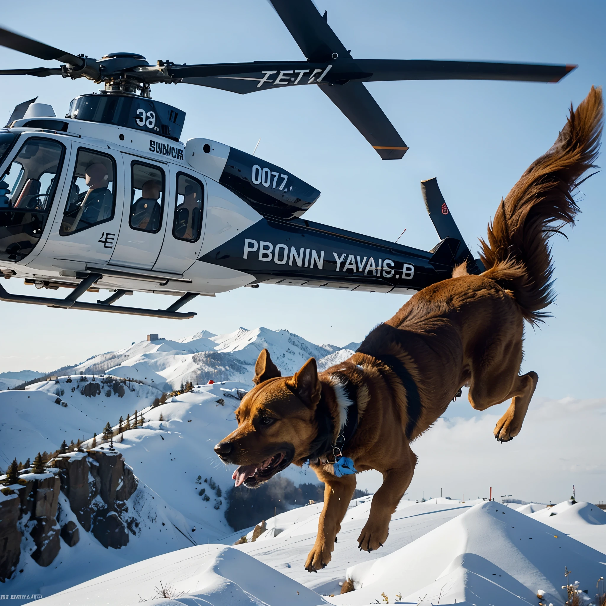A dog flying a helicopter