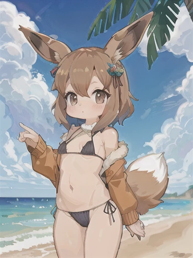 Eevee,masterpise,(1 giri),brown micro bikini,skinny,tail,Beachside