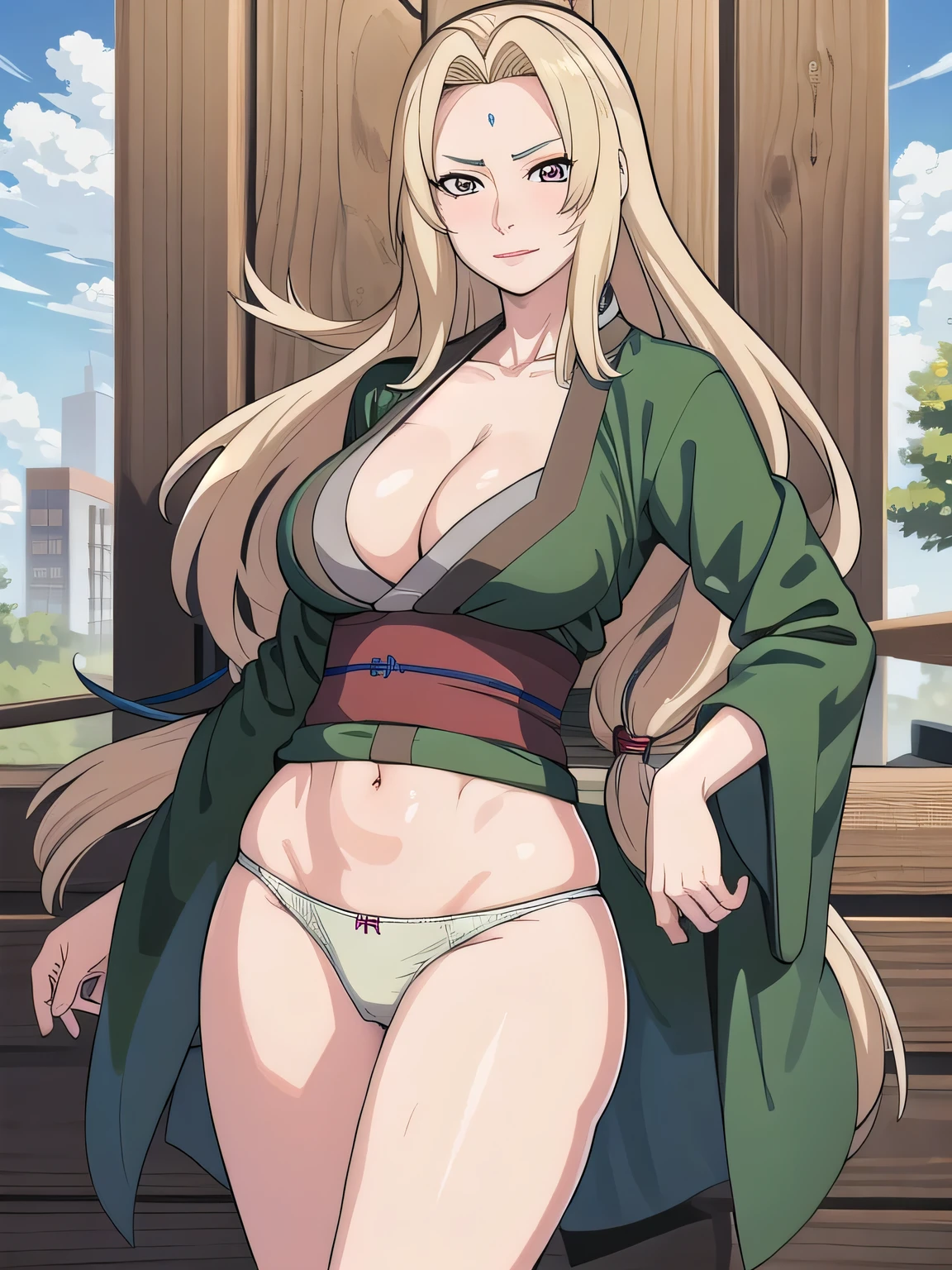 tsunade, solo, best quality, highres, super detail, anatomically correct, high details, (panties), blond long hair, (panties)