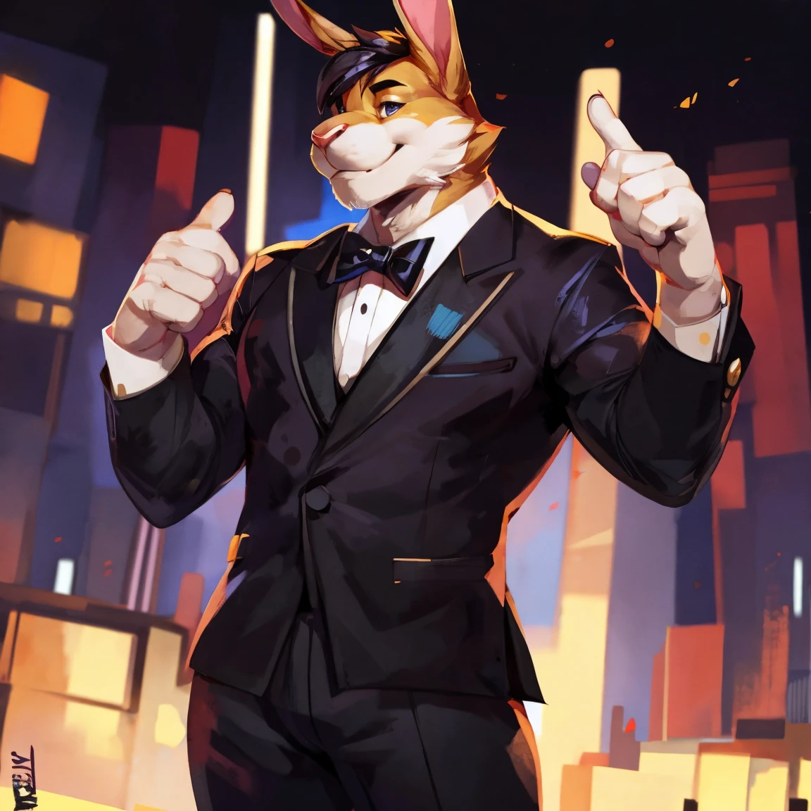 Rabbit in tuxedo, black suit, By mystikfox61
