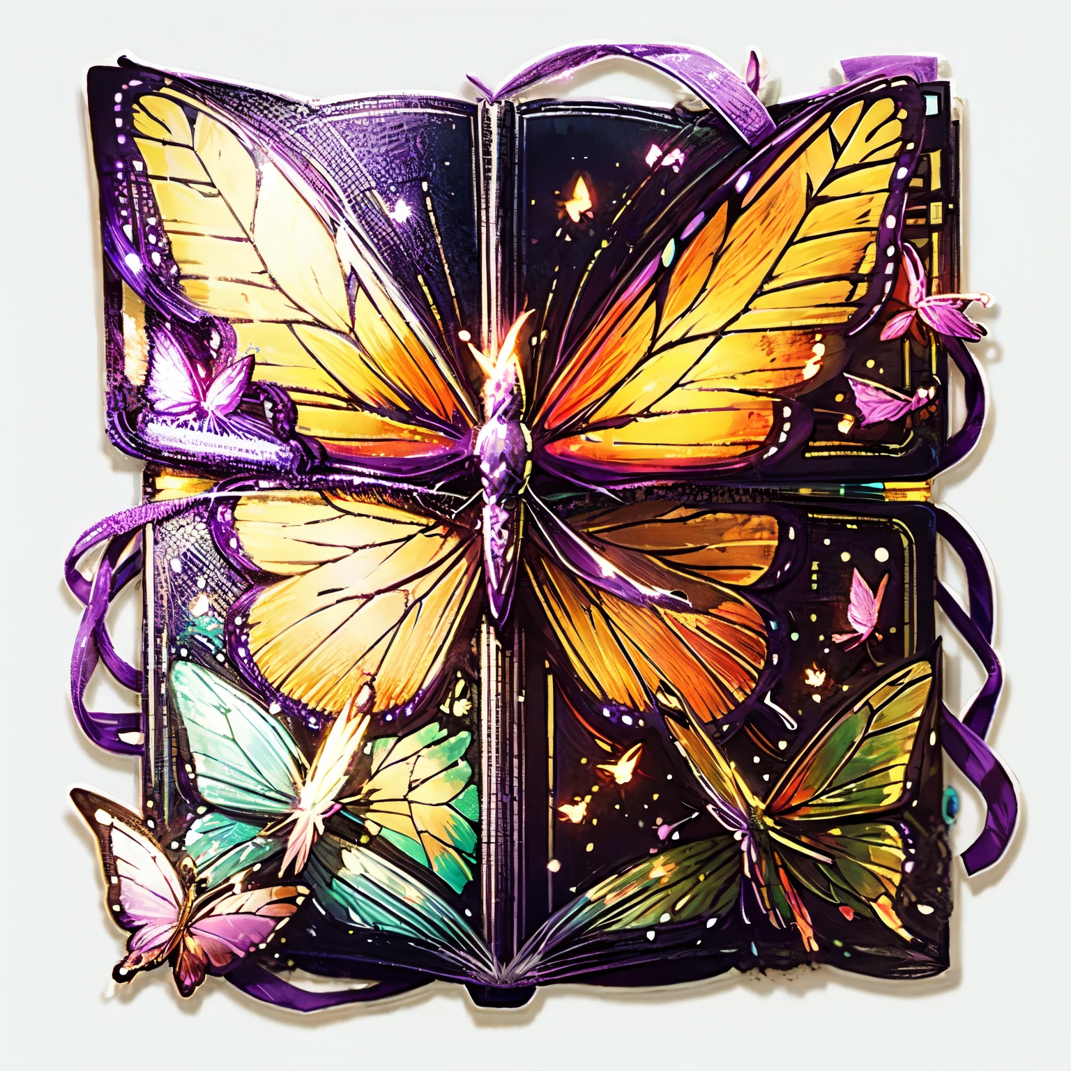 Butterfly, white background, neon butterfly, sticker, purple butterfly, graceful butterfly, Glass butterfly, elaborate butterfly, book