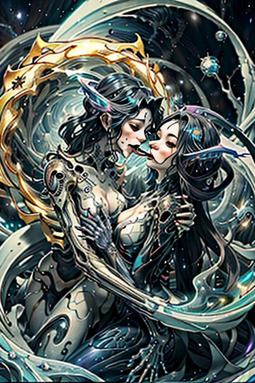 best quality,4k,8k,highres,masterpiece:1.2,ultra-detailed,realistic:1.37,HDR,UHD,studio lighting,ultra-fine painting,sharp focus,physically-based rendering,extreme detail description,professional,art nouveau,tarot card style,dramatic angle, horror expression, (multiple alien female),creatures from outer space, (two alien female being sucked into a vortex:1.5), (they are falling into a dark hole),organic exoskeleton,biological exoskeleton,alien flora,bioluminescent mineral,vivid colors,pale purple hues,trending on cgsociety,landscape,horror,anime,sci-fi,photography,concept artists,bright and vibrant colors,dreamy lighting
