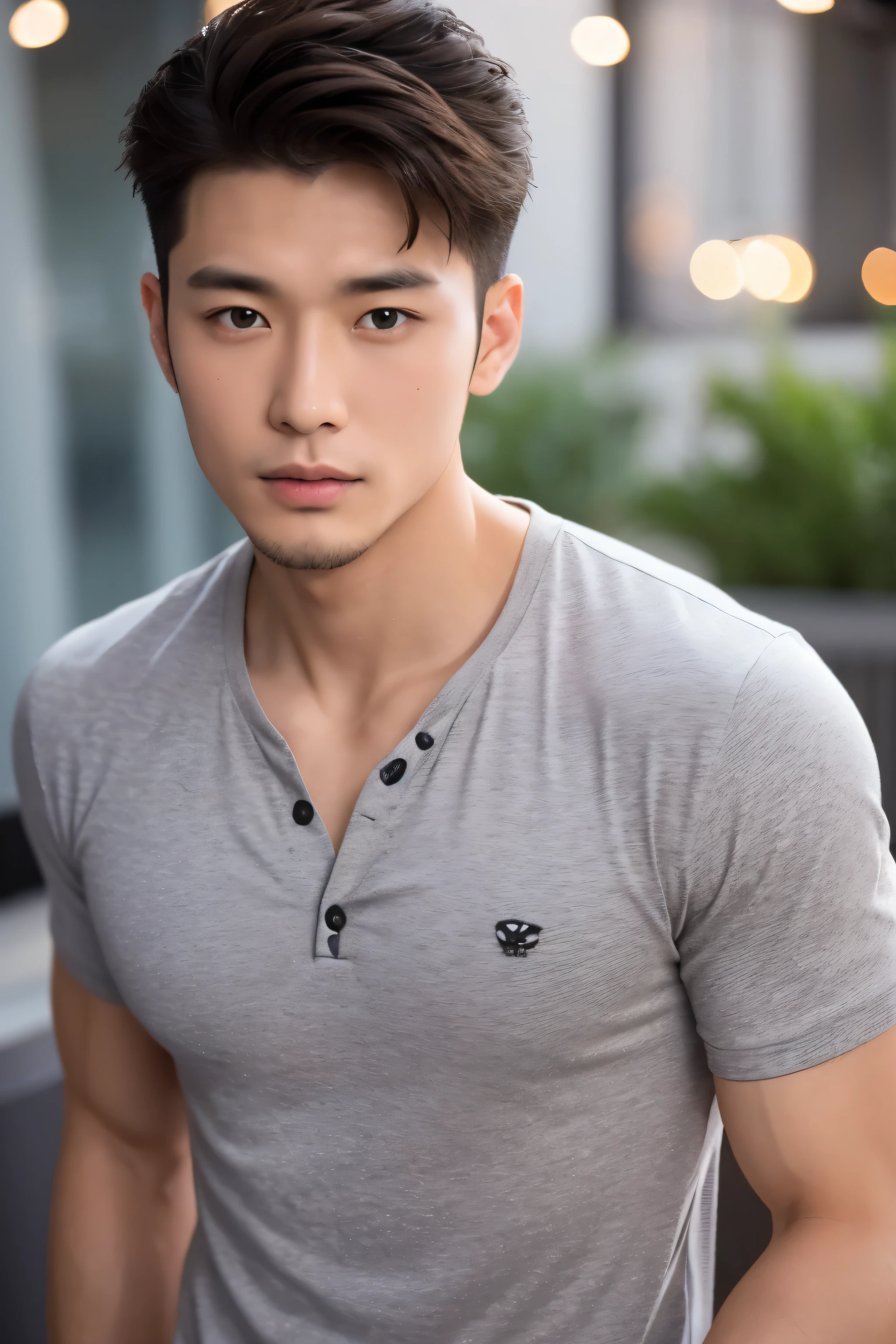 A very handsome Chinese man,close up,Upper body,casual wear,no beard,Sexy