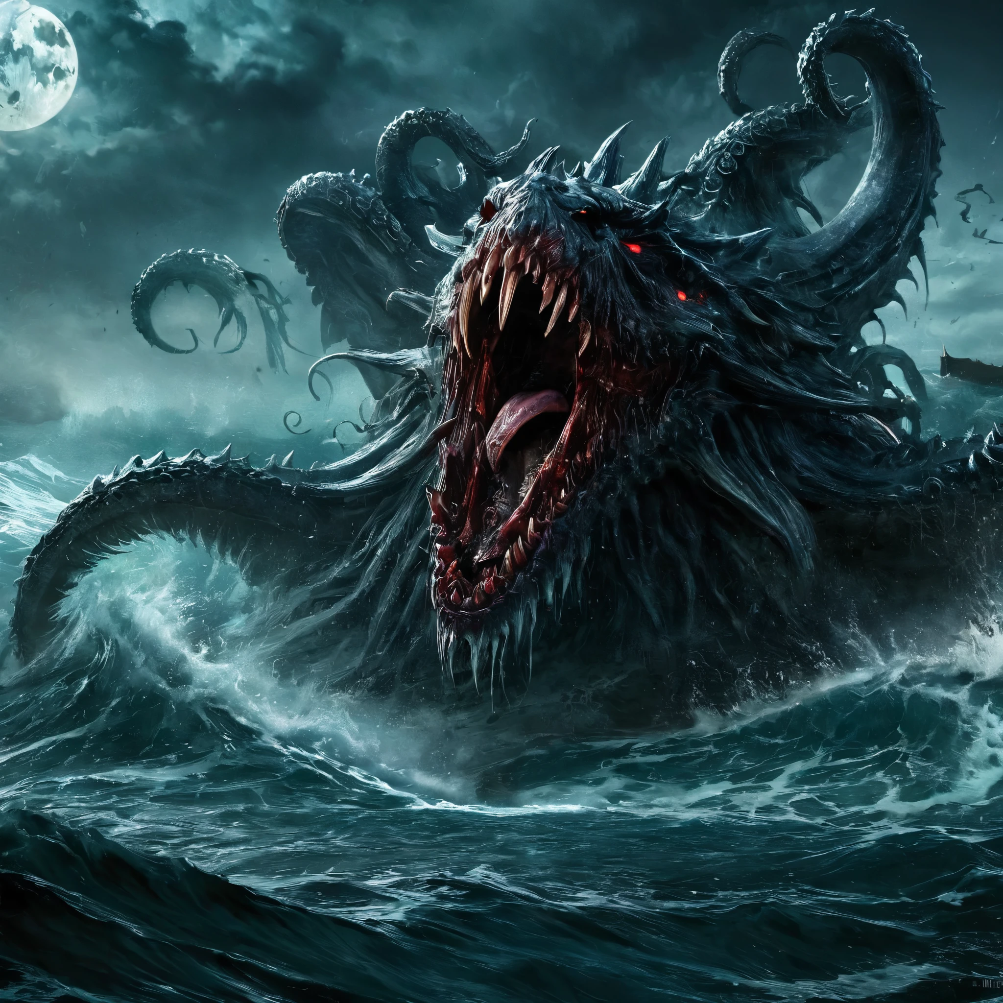 (Best Picture Quality,4K,8K,Hi-Res,Masterpiece:1.2),Ultra-Detailed,(Realistic,Photorealistic,Photorealistic:1. 37),Gore,Eerie,Horror,Stormy Sea,Moon View,Sacrificed Princess Andromeda,The most beautiful princess in the world with blond hair and blue eyes,Giant monster appears from the sea,Kraken's mouth Naked princess being dragged and torn apart, bloody bites, bloodied, dismembered bodies, shredded clothes, shattered crowns, deadly teeth, vicious mouths, hideous giant fangs, bloody saliva, torn flesh, dripping blood, bright red ocean water, brutal, dark atmosphere, nightmarish scenes, nightmarish nightmarish scene, nightmarish creature, horror movie scene, gruesome details, horror fantasy, horror art, horrific fantasy, nightmare fuel, horror movie poster, horror illustrator, monster lair, exquisite gore details, ominous lighting, demonic presence, vivid gore colors , anguish, torture, fate, (Amazingly powerful and realistic compositions by Greg Rutkowski:1.2)