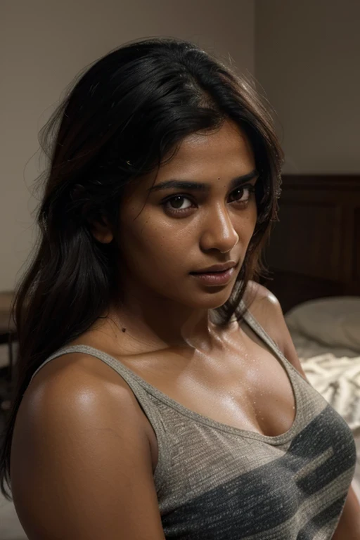 beautiful mature Indian 25 year old girl, brown skin tone, wearing boyfriend shirt, posing in bed, athlete body, brown eyes, black hairs, Indian skin tone, realistic skin texture, photorealistic digital art trending on Artstation 8k HD high definition detailed realistic, detailed, skin texture, hyper detailed, realistic skin texture, armature, best quality, ultra high res, (photorealistic:1.4), high resolution, detailed, f1.6 lens rich colors hyper realistic lifelike texture dramatic lighting unrealengine