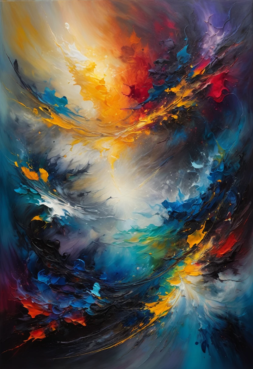 before matter took shape and light separated from darkness,abstract oil painting,beautiful contrast of light and dark,vibrant colors,ethereal atmosphere,dynamic brushstrokes,amazing texture,highly detailed complexity,impressive depth of field,harmonious composition