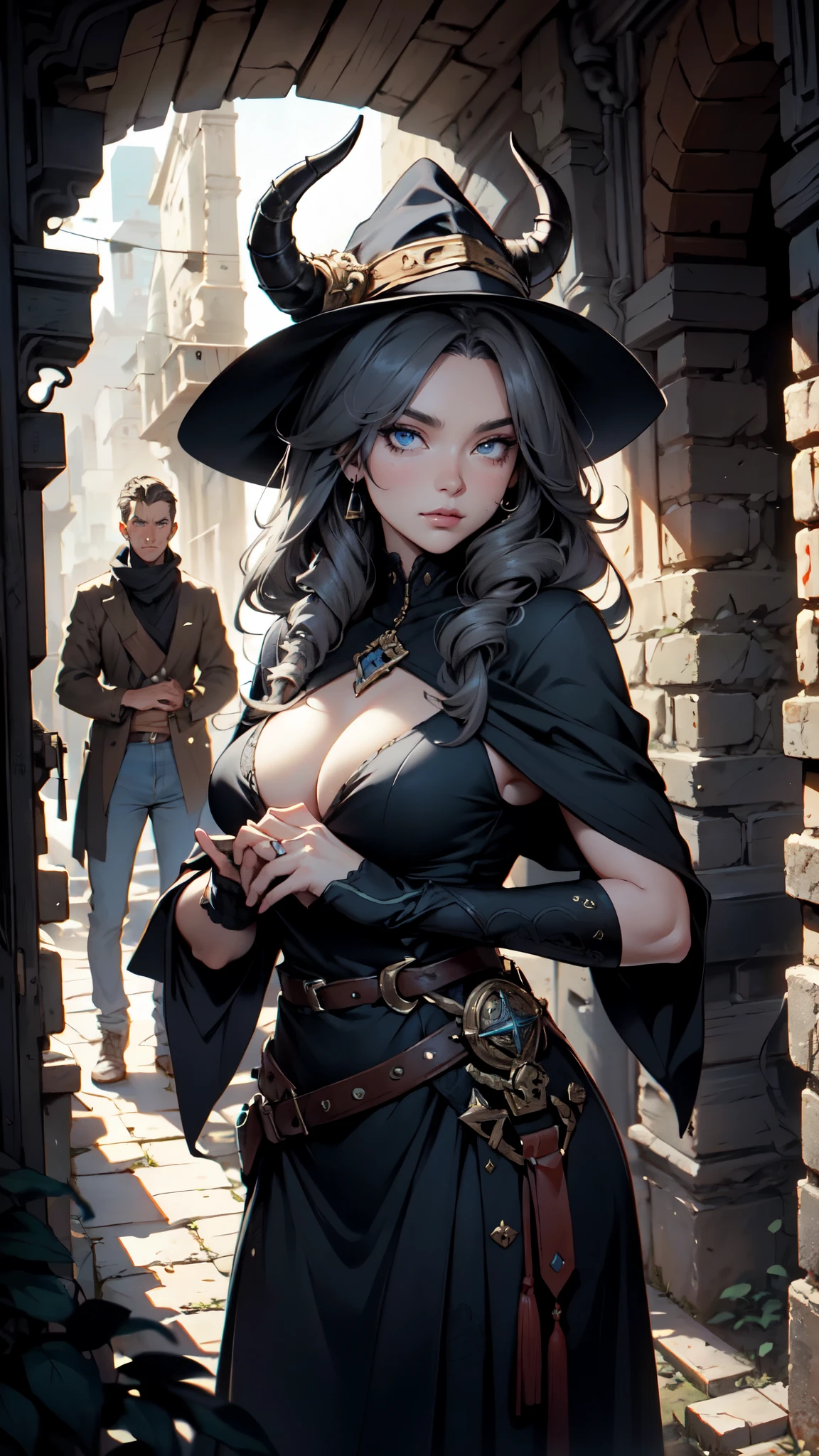 best quality, (wide shot), cgsociety, 8k, ultrarealistic, a female tiefling necromancer, fully clothed, in a dusty crypt, d&d Cinematic light, intricate detail, detailed facial features, high detail, sharp focus, smooth, aesthetic, extremely detailed, (by greg rutkowski:1), (by luis royo:1), by artgerm, Stephen Kasner, detailed face, detailed eyes, detailed hands, full body, half naked