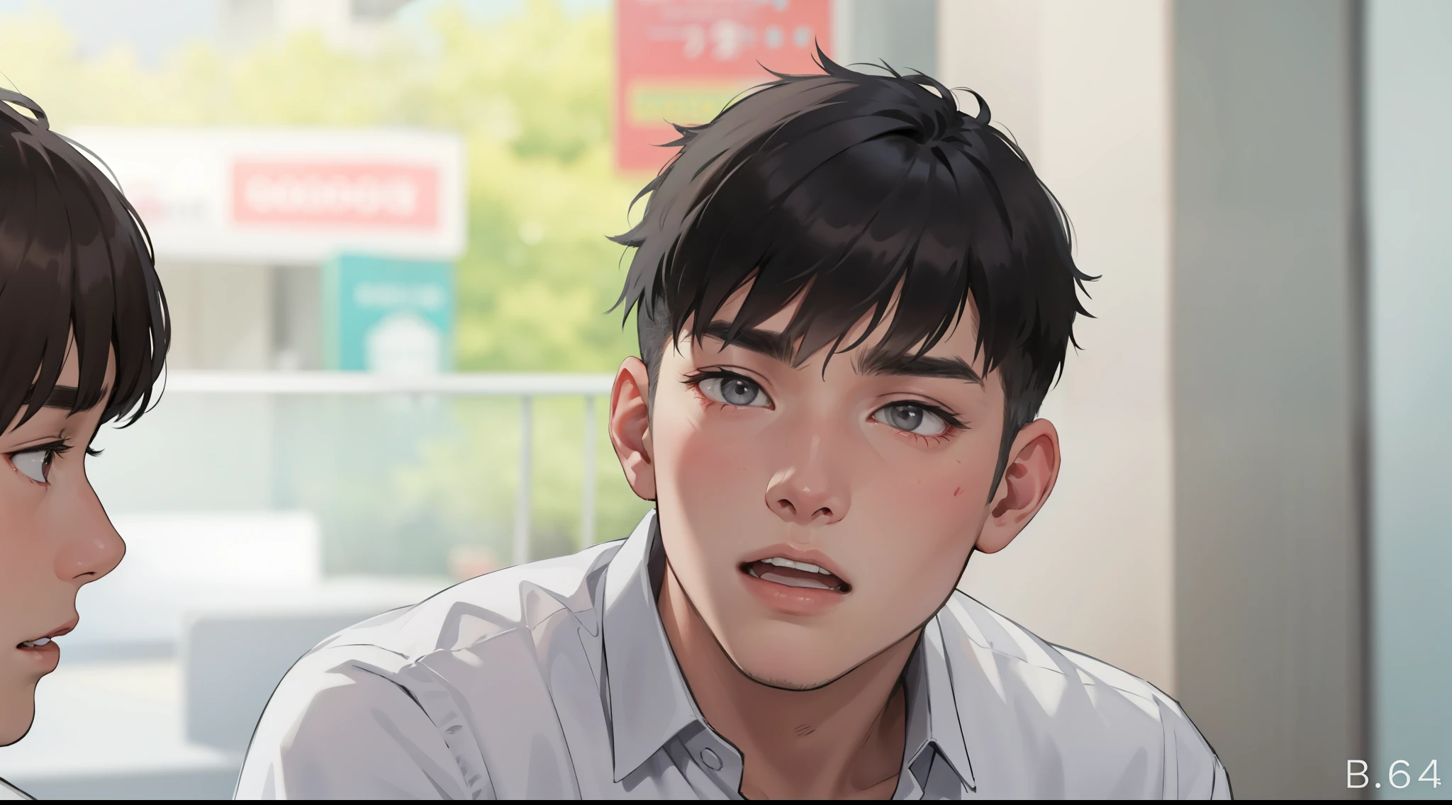 he is surprised scared gray hair gray eyes