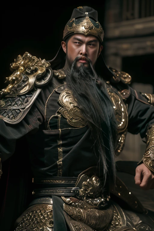 masterpiece, masterpiece_portrait, distinct, distinct_image, high_resolution, highres, high_quality_anime, high_quality, hyper_detail, finely_detailed,4K, guanyu green armor long heavy beards long handle blade