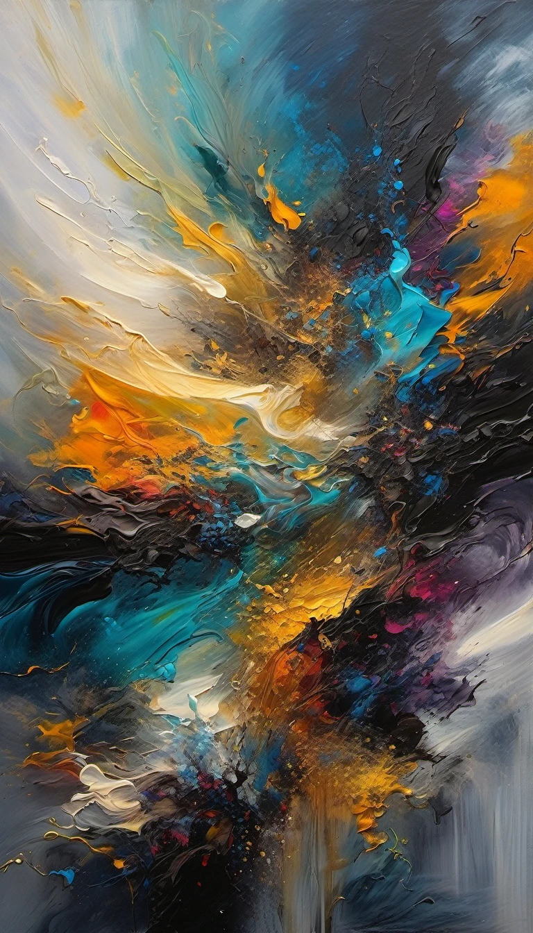 before matter took shape and light separated from darkness,abstract oil painting,beautiful contrast of light and dark,vibrant colors,ethereal atmosphere,dynamic brushstrokes,amazing texture,highly detailed complexity,impressive depth of field,harmonious composition