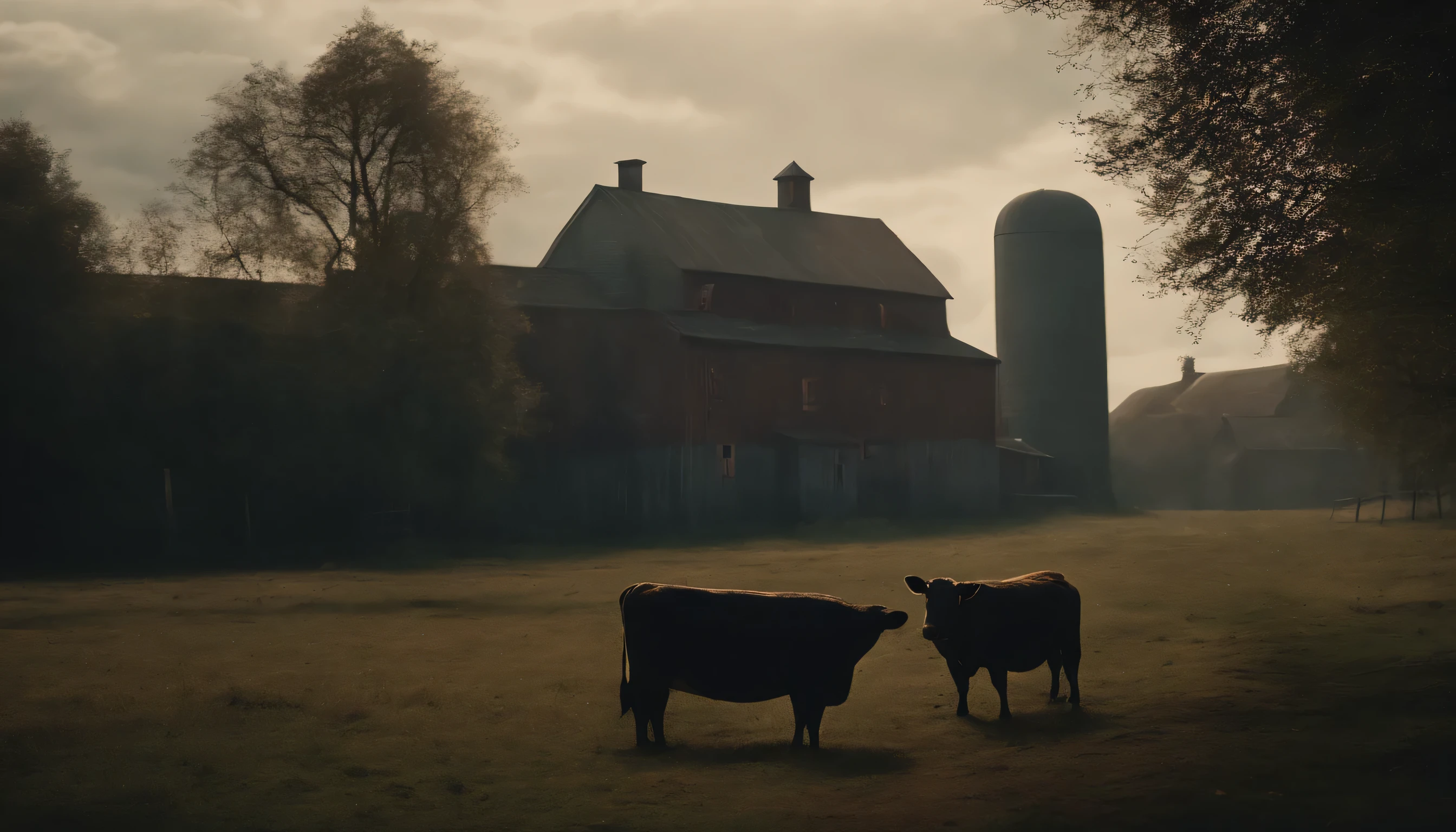 Create an AI-generated artwork inspired by George Orwell's 'Animal Farm' that captures the dystopian atmosphere and the struggle for power among the animals."